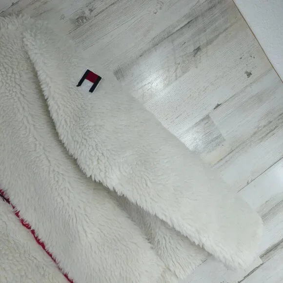 TOMMY HILFIGER White Warm Fuzzy Full Zip Sherpa Jacket WOMEN'S SIZE MEDIUM - Picture 10 of 16